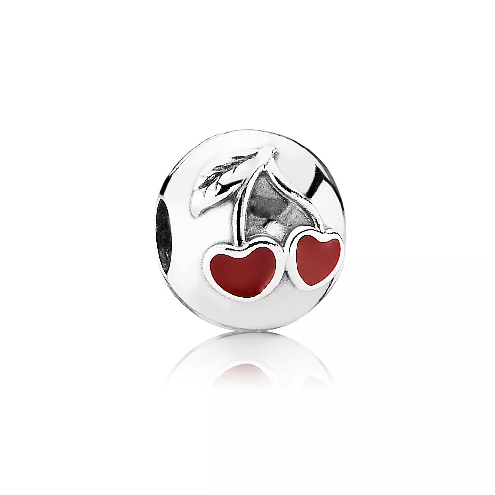 Charm Clipe PANDORA de Prata e Esmalte Cerejas - 791093EN39