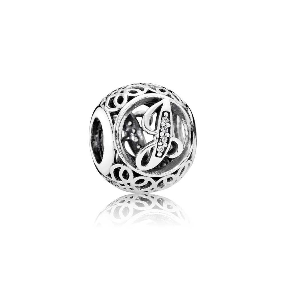 charm pandora alfabeto vintage letra j 791854cz