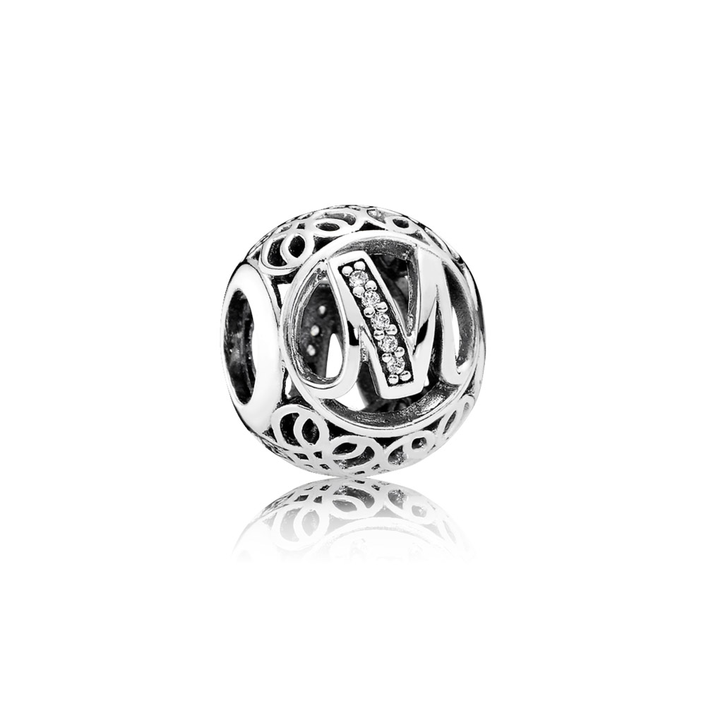 charm pandora alfabeto vintage letra m 791857cz