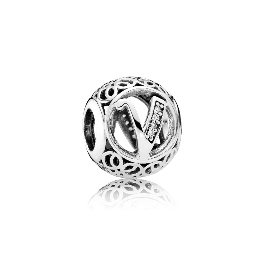 charm pandora alfabeto vintage letra v 791866cz