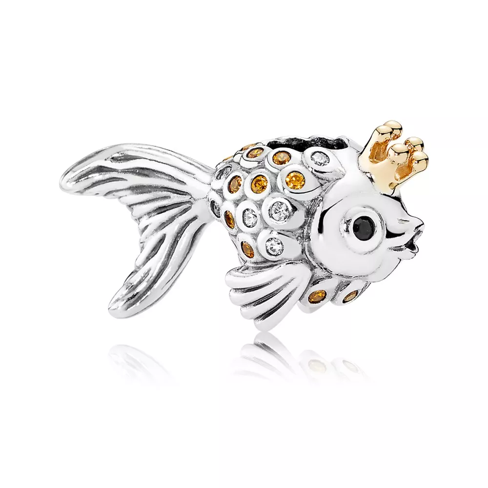 Charm Pandora de Prata com Ouro Peixe Conto De Fadas