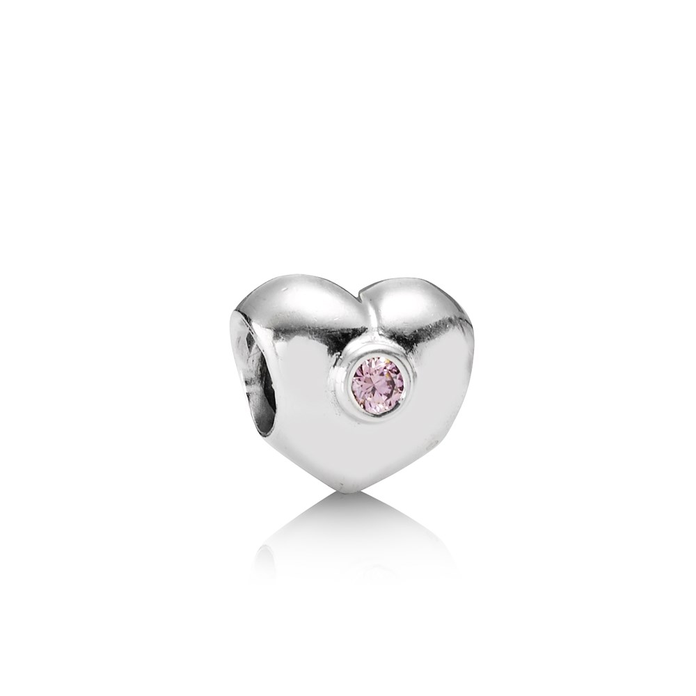 charm pandora de prata coração com zircônia cúbica rosa 790134pcz