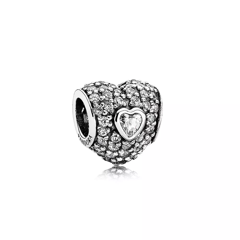 charm pandora de prata coração duplo de pavê 791168cz