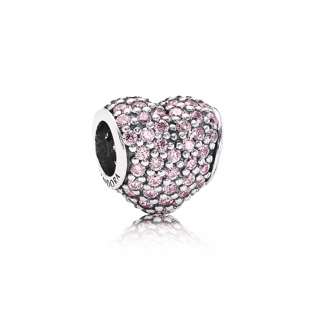 charm pandora de prata coração e pavê coração lilás 791052pcz