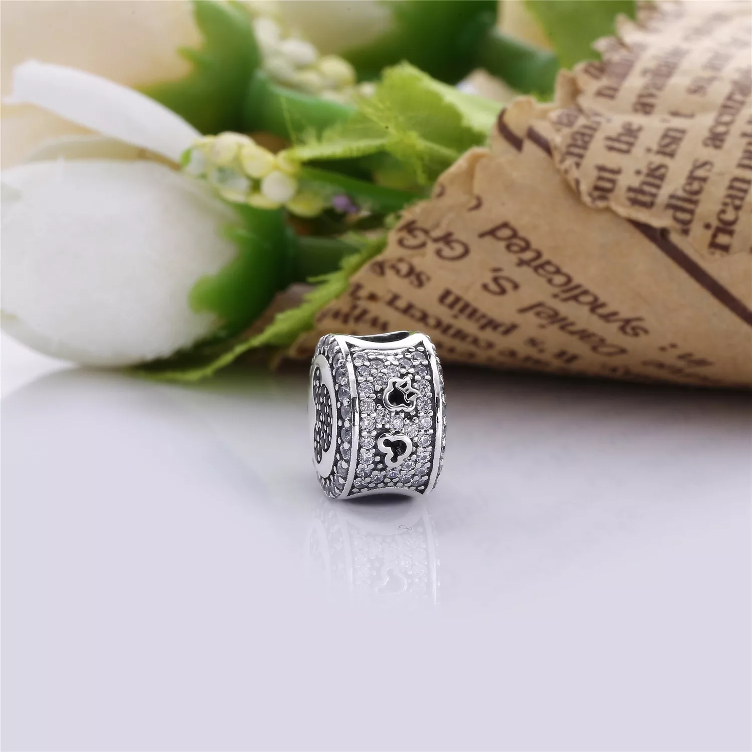 Charm Pandora de prata Disney, Mickey & Minnie Espumante Icons