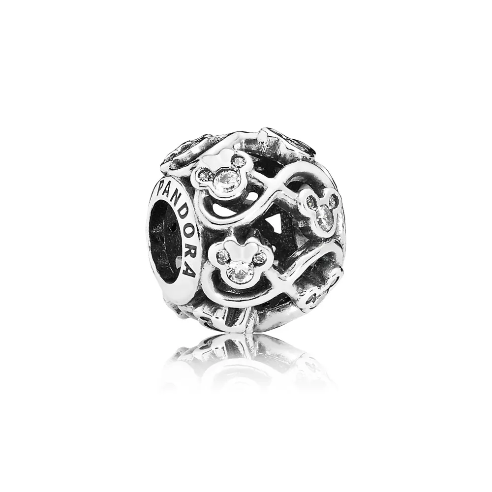 Charm Pandora de prata Disney, Minnie e Mickey Infinito