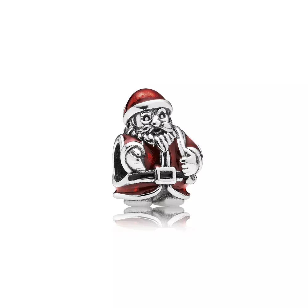 charm pandora de prata e esmalte papai noel 791231enmx
