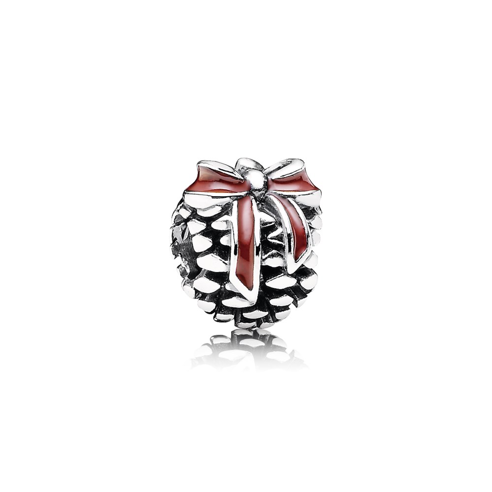 charm pandora de prata e esmalte pinha de natal 791237en39