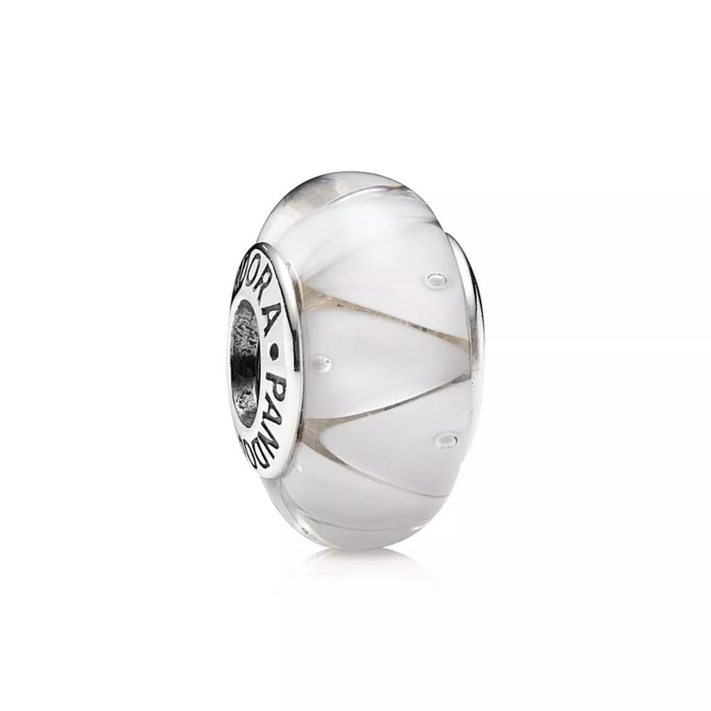 charm pandora de prata e muranco branco triângulos 790921