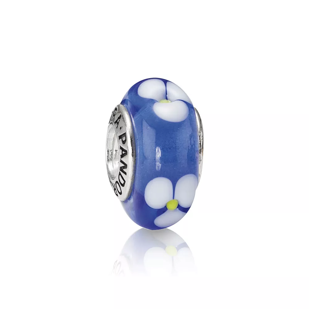 Charm PANDORA de Prata e Murano Azul e Flores Brancas - 790609