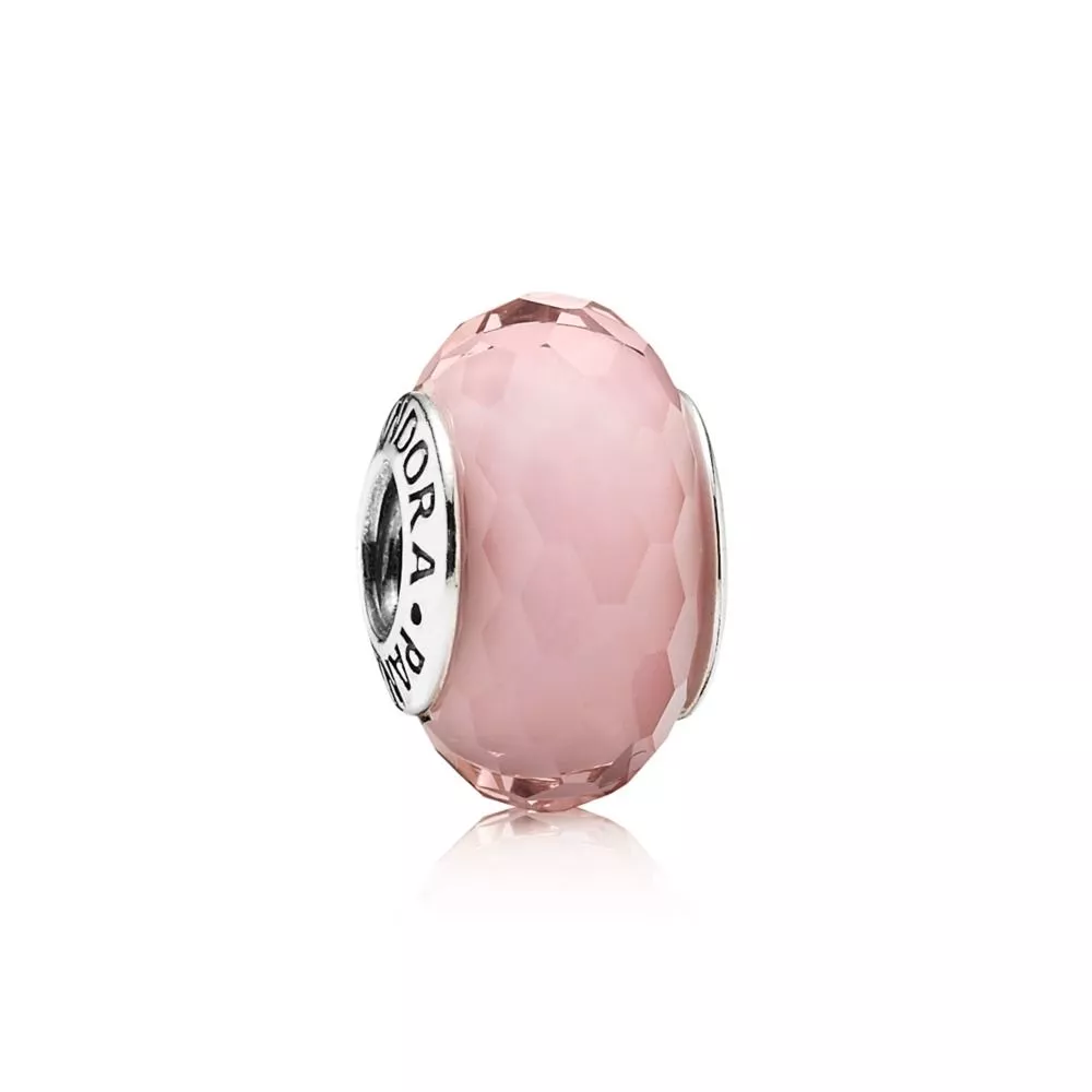 charm pandora de prata e murano facetado rosa claro 791068