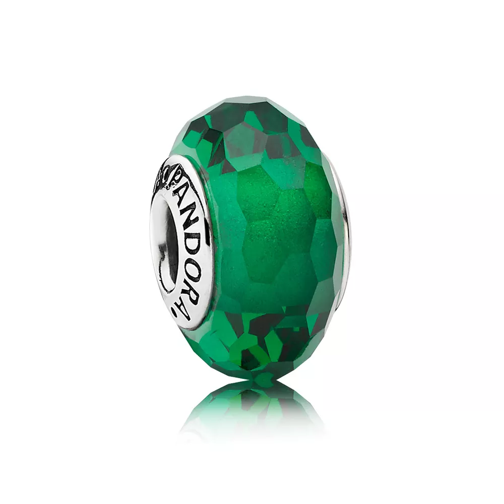 charm pandora de prata e murano facetado verde escuro 791619