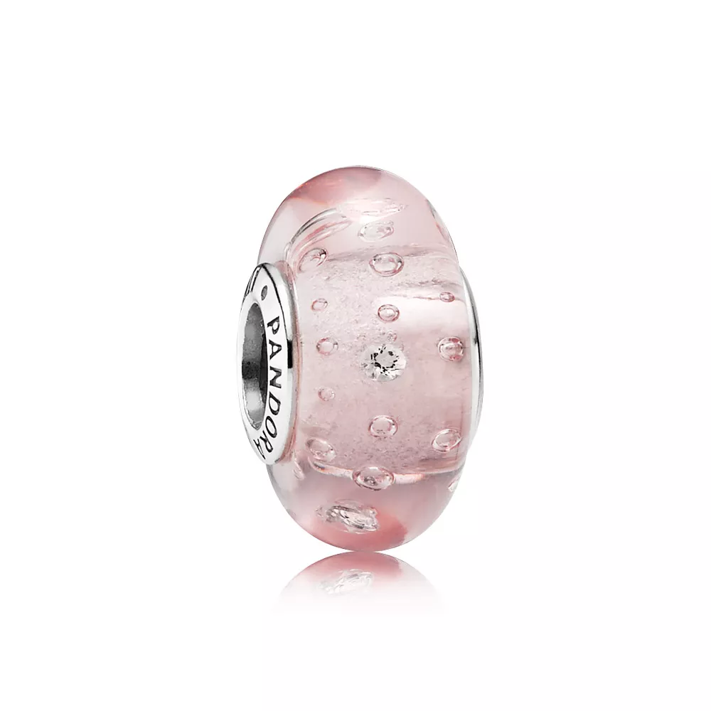 charm pandora de prata e murano fizzle rosa 791615cz