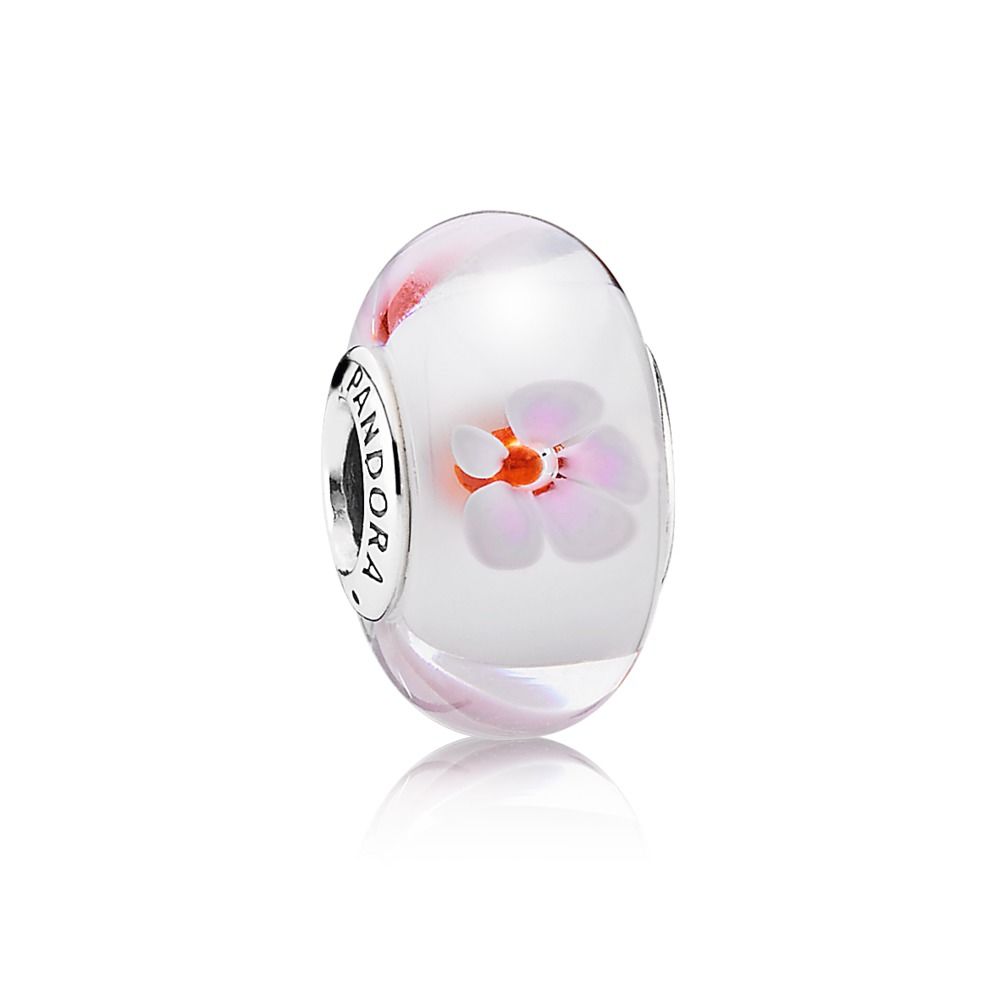 charm pandora de prata e murano flor de cerejeira 790947
