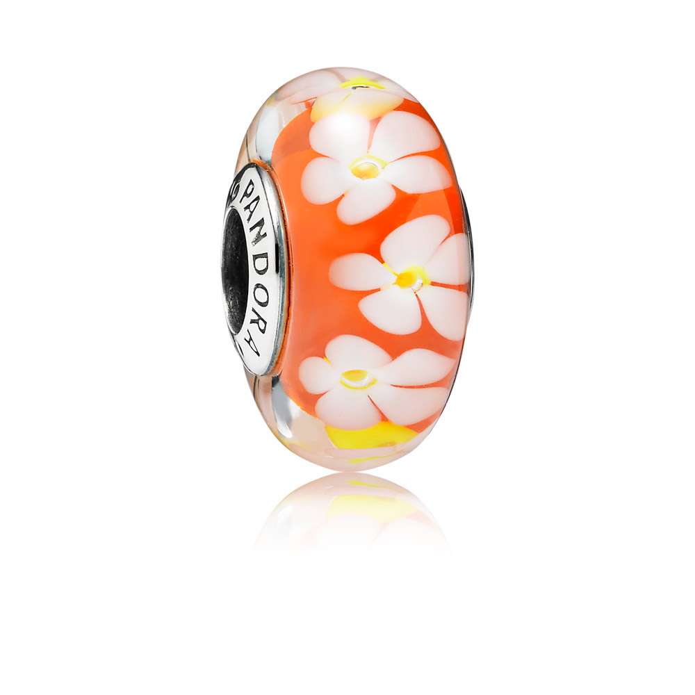 charm pandora de prata e murano flores tropicais 791624