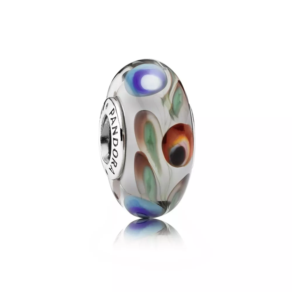 charm pandora de prata e murano pluma de pavão 791614