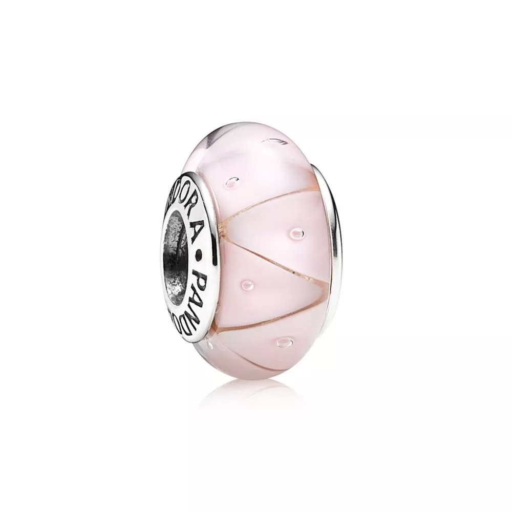 charm pandora de prata e murano rosa claro triângulos 790922