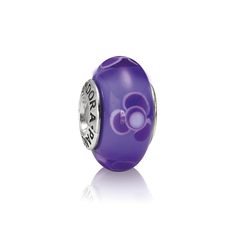 charm pandora de prata e murano roxo flores para você 790643