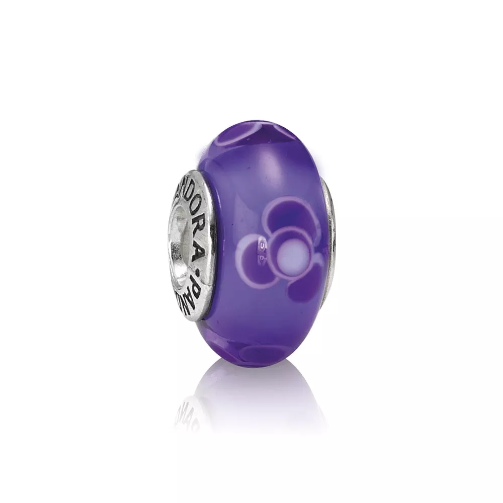 charm pandora de prata e murano roxo flores para você 790643