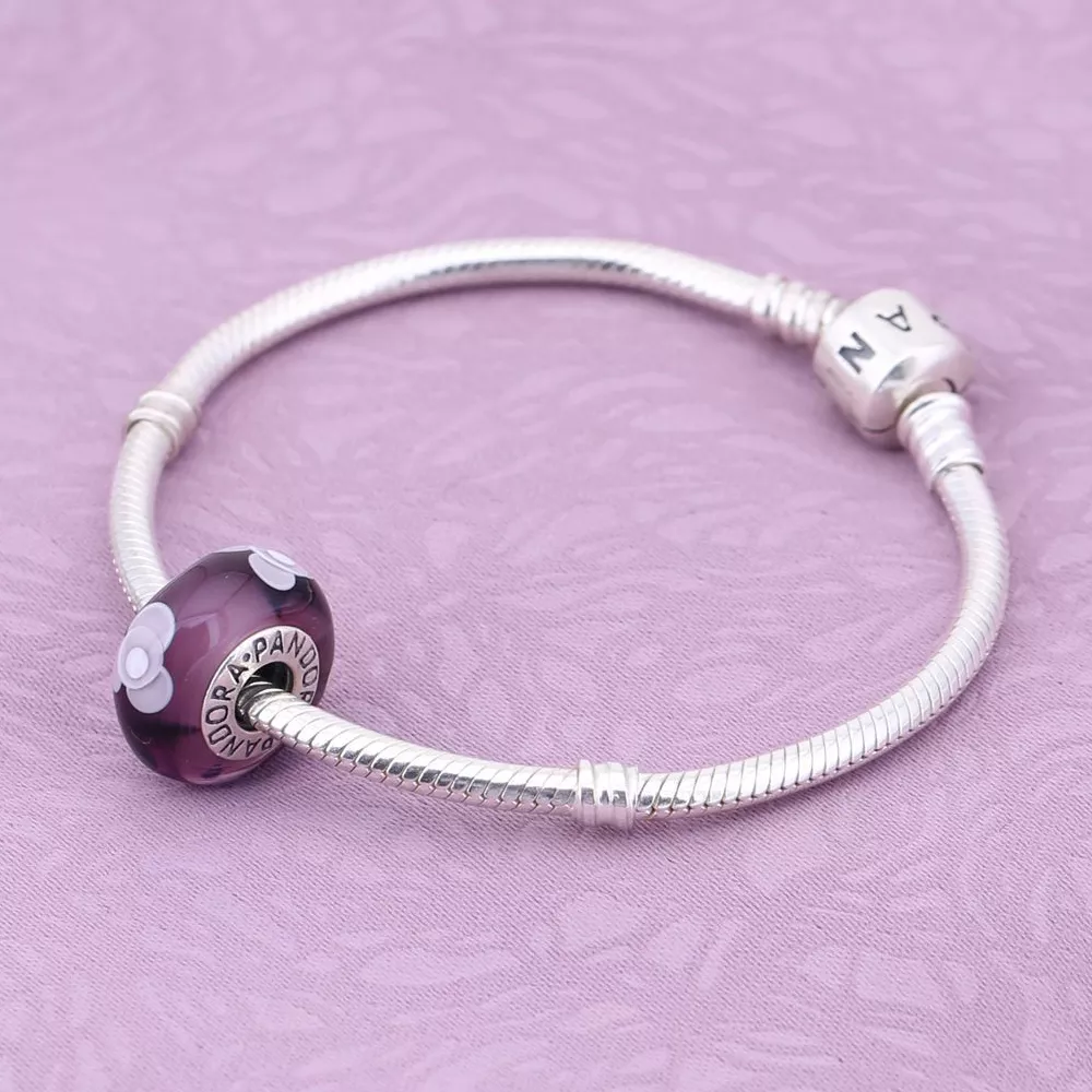 Charm PANDORA de Prata e Murano Roxo Flores para Você - 790643