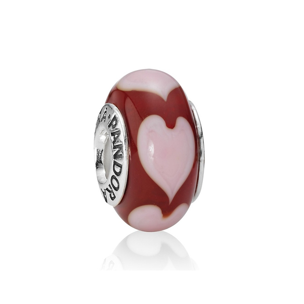 charm pandora de prata e murano vermelho corações 790658