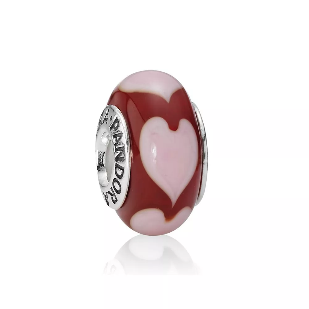 Charm PANDORA de Prata e Murano Vermelho Corações - 790658