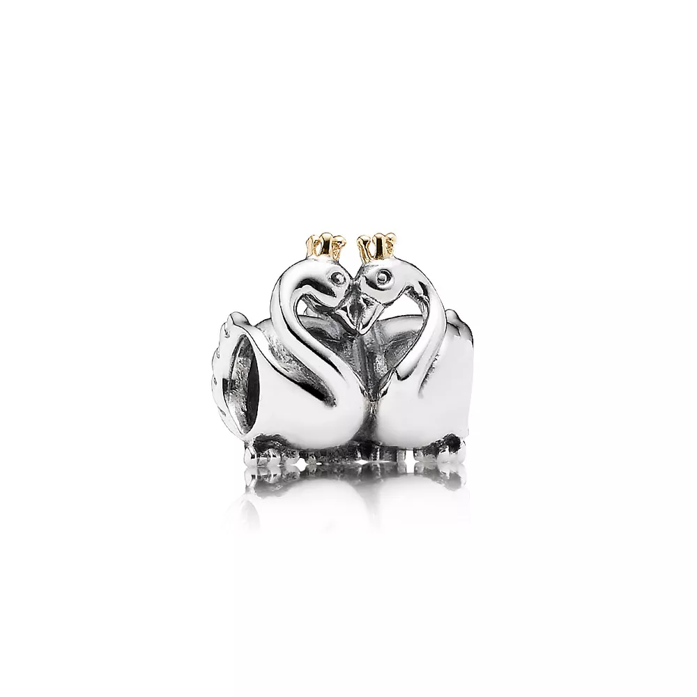 charm pandora de prata e ouro cisnes apaixonados 791189