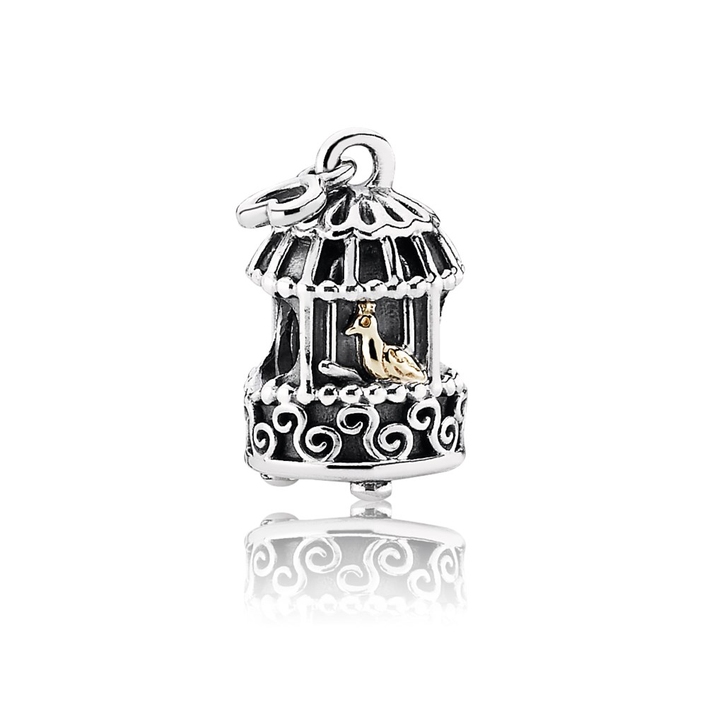 charm pandora de prata e ouro passarinho cantante 791114