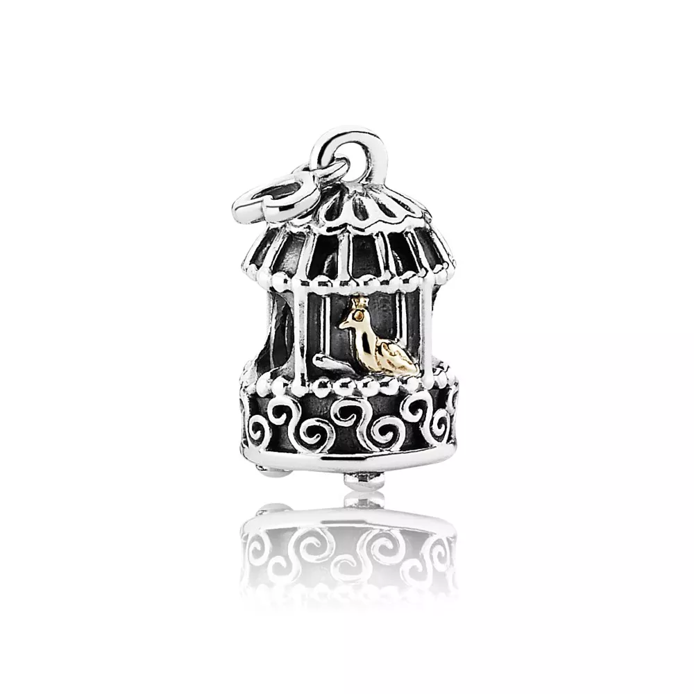 charm pandora de prata e ouro passarinho cantante 791114