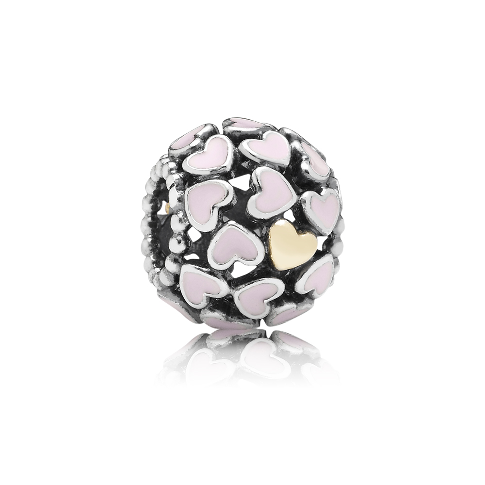 charm pandora de prata e ouro vazado multi corações 791283en40