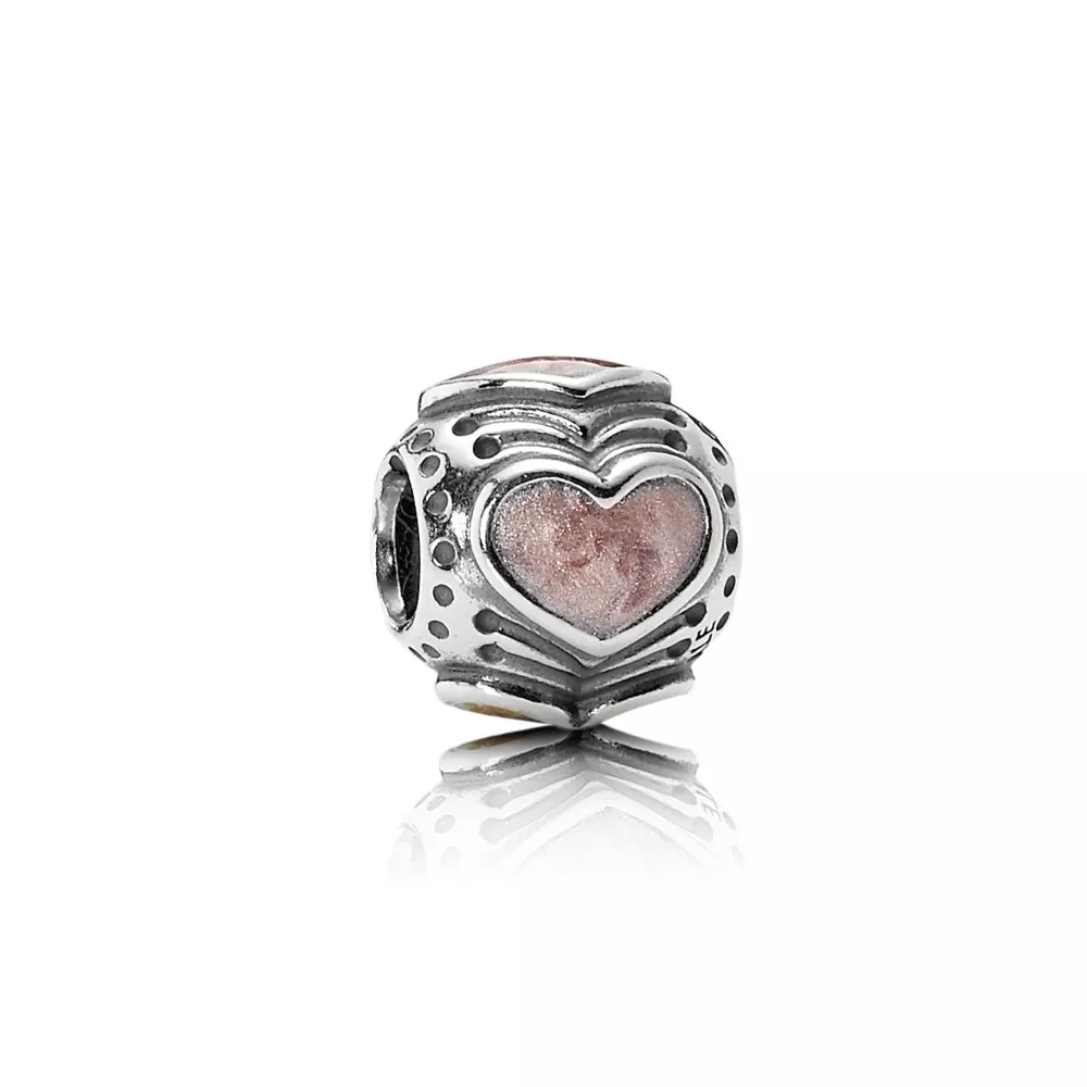 charm pandora de prata esmaltado coração rosa 790591en28