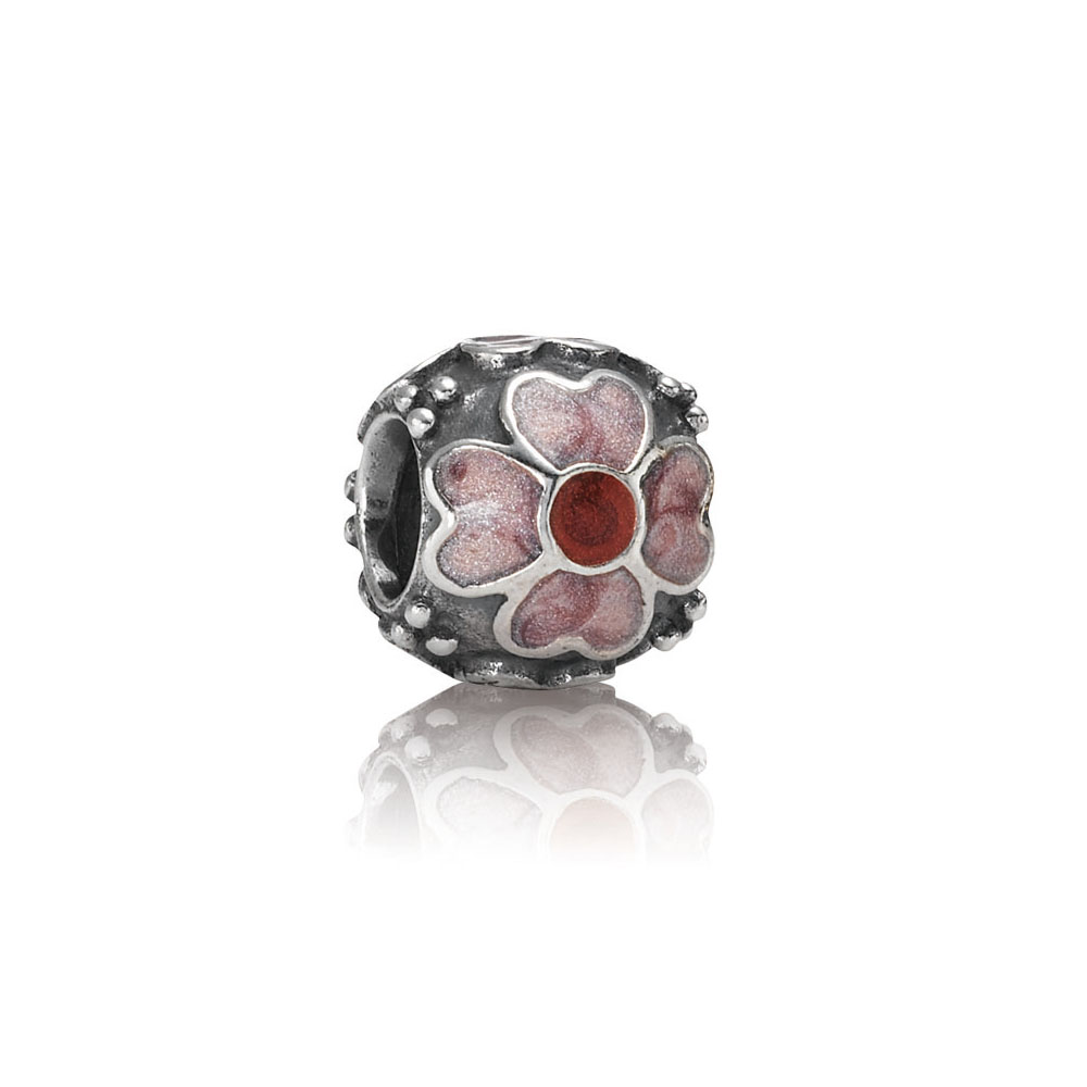 charm pandora de prata esmaltado flor vermelha 790433er
