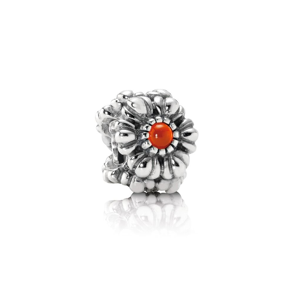 charm pandora de prata flor cornalina 790580car