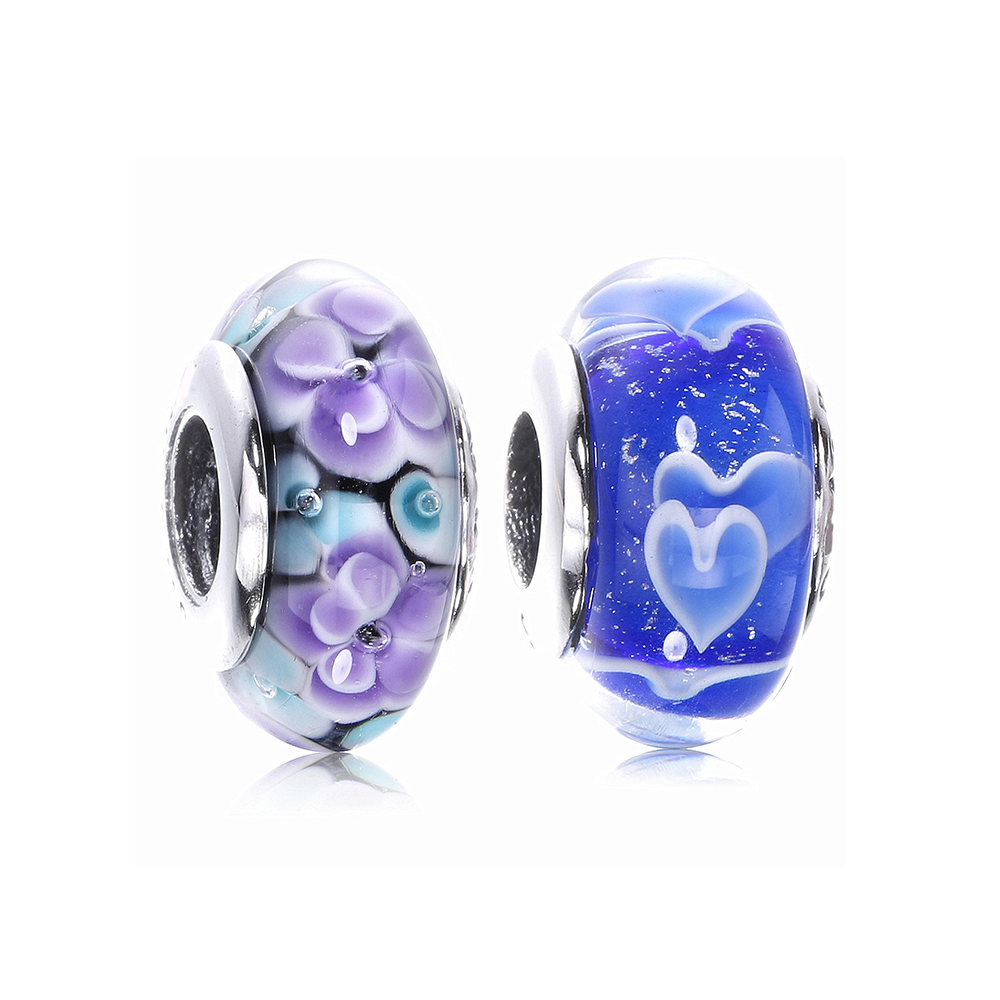 charm pandora de prata murano de vidro de flor