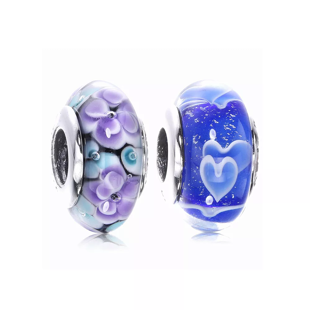 Charm Pandora de prata Murano de vidro de flor