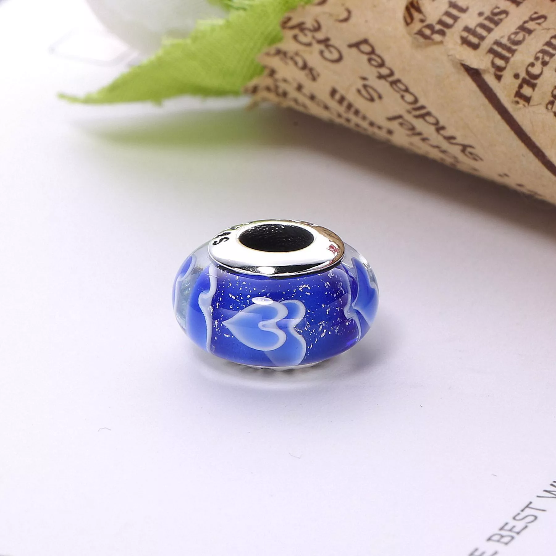 Charm Pandora de prata Murano de vidro de flor