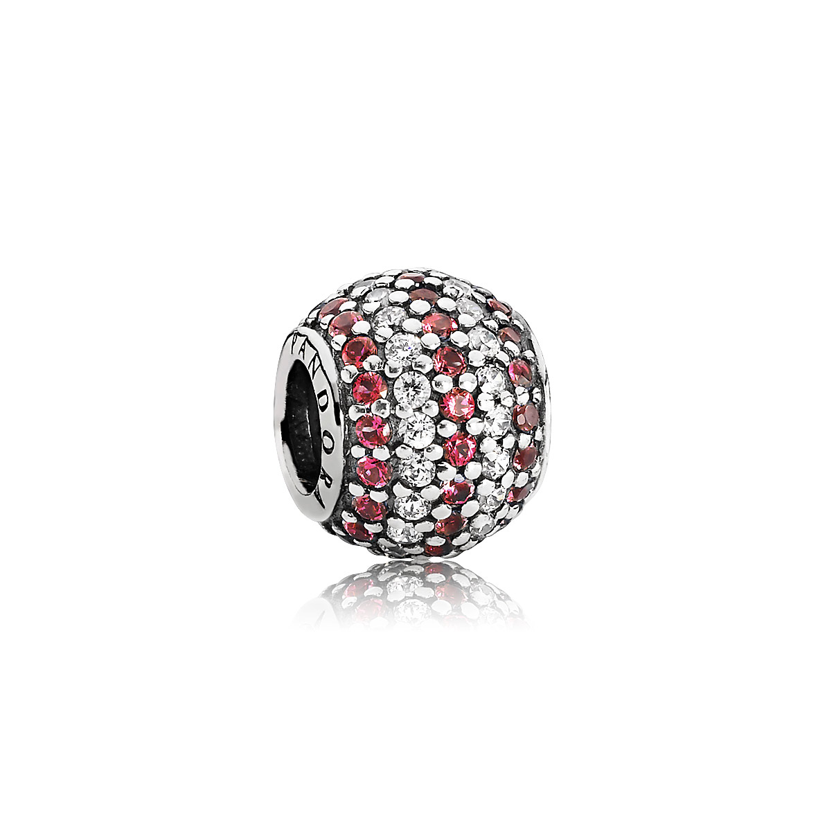 charm pandora de prata pavê de zircônia bicolor vermelha 791172czr