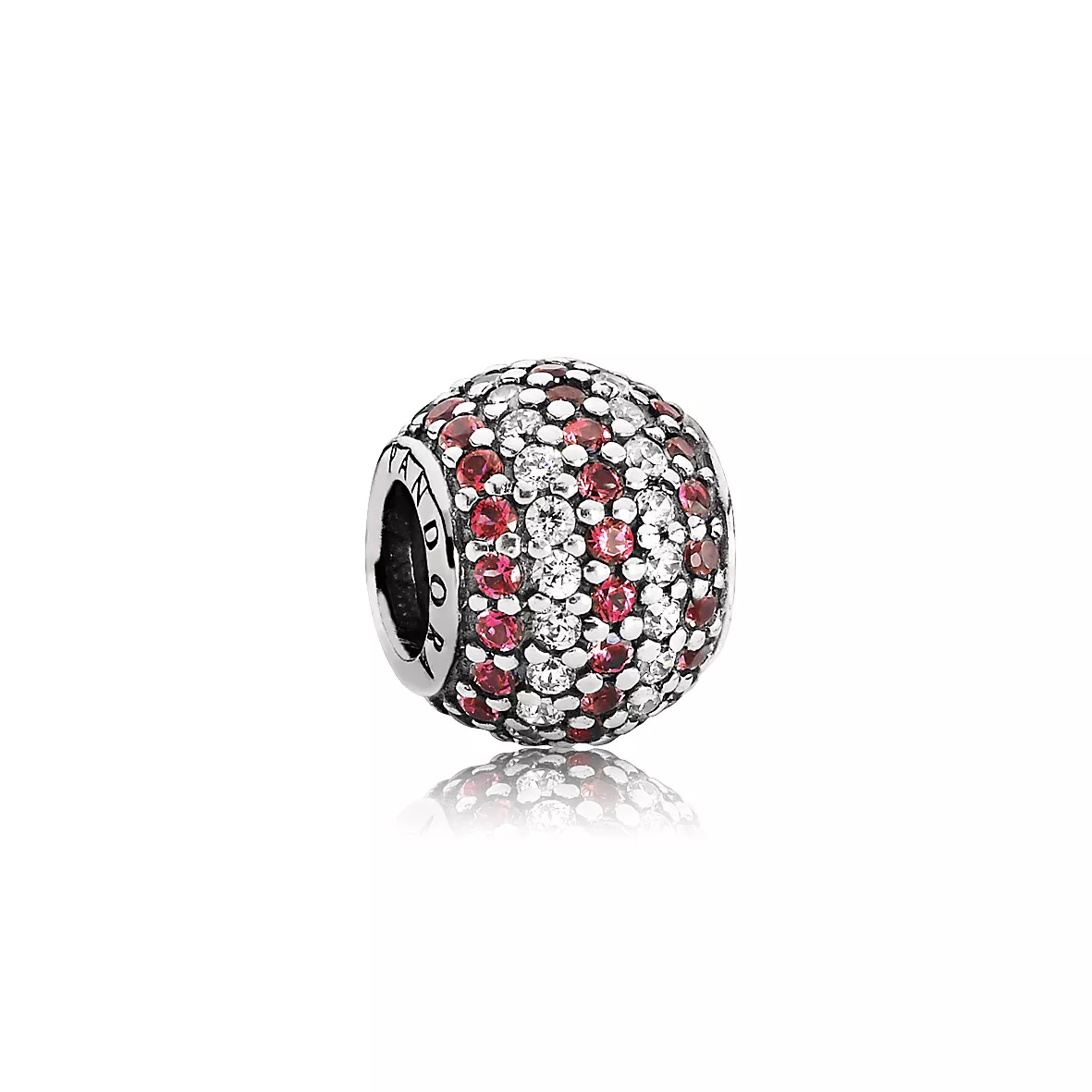 charm pandora de prata pavê de zircônia bicolor vermelha 791172czr