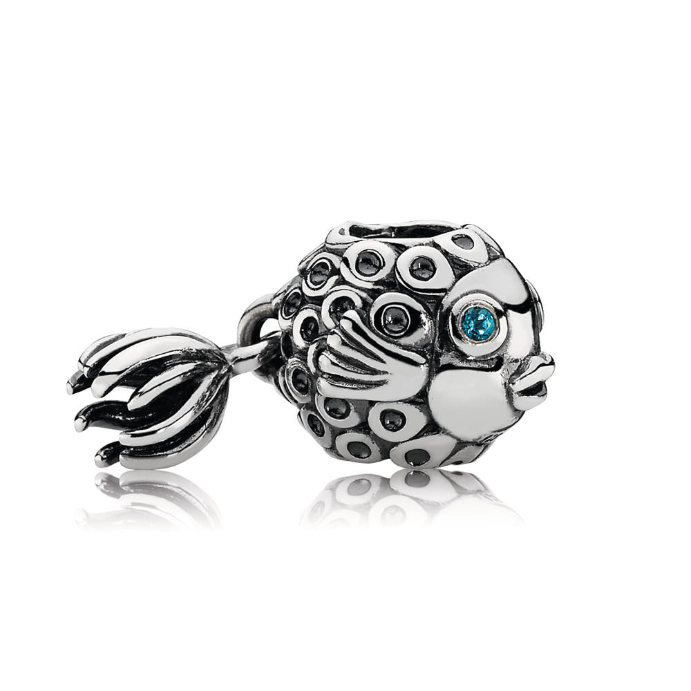 charm pandora de prata peixe anjo com topázio azul 791108tpp