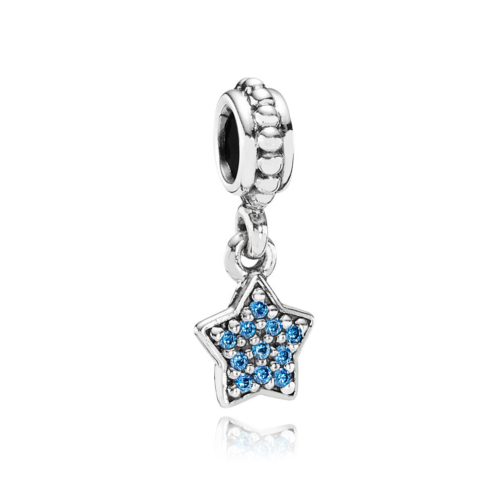 charm pandora de prata pendente estrela de pavê azul 791024czb