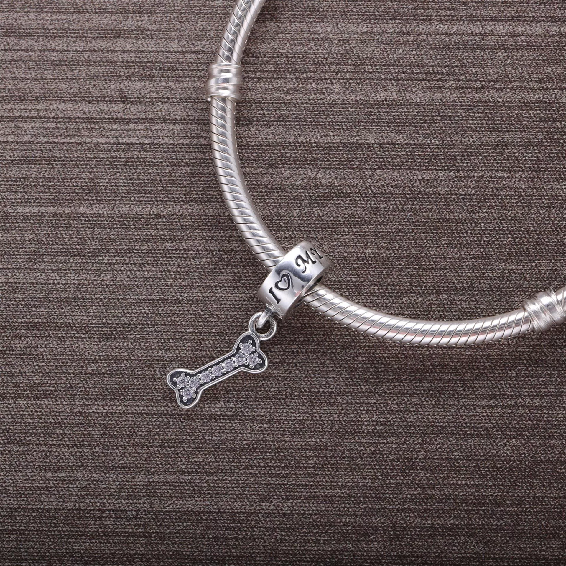 Charm PANDORA de Prata Pendente "I Love my DOG" - 791263CZ