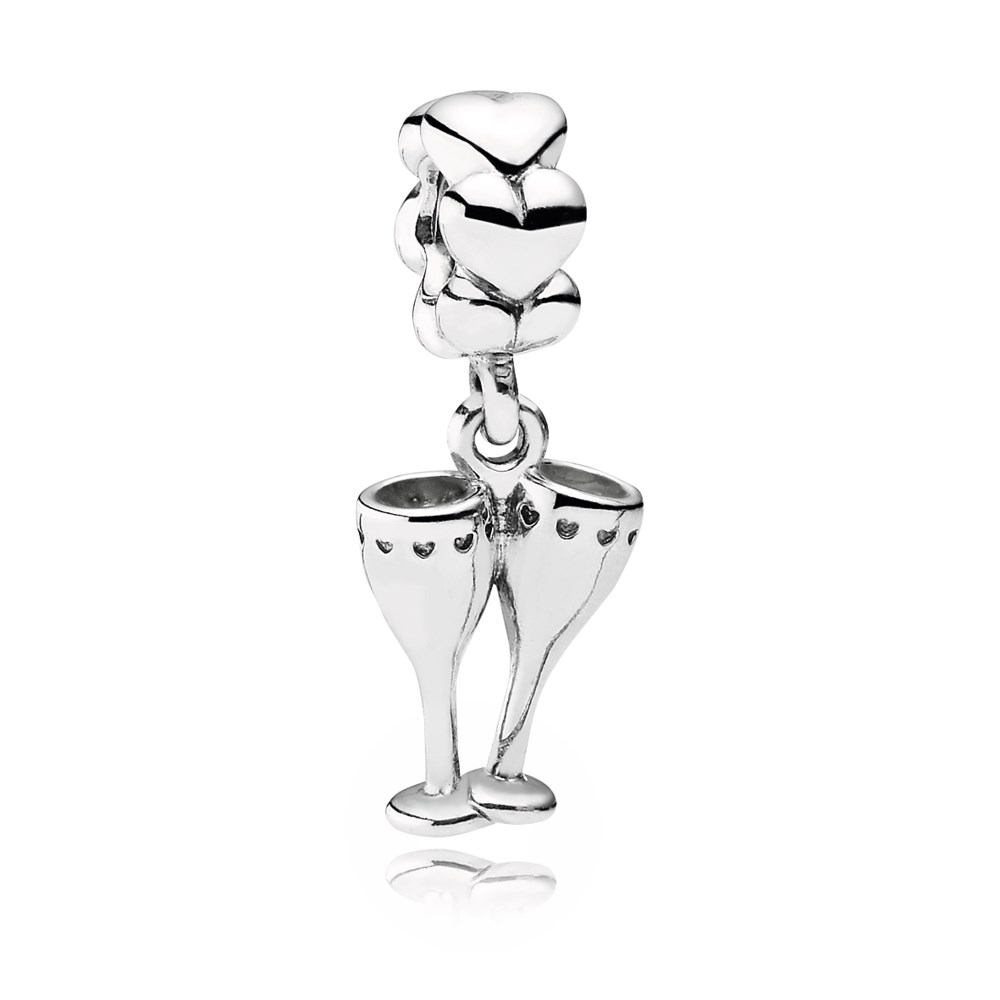charm pandora de prata pendente taças de champanhe 791150