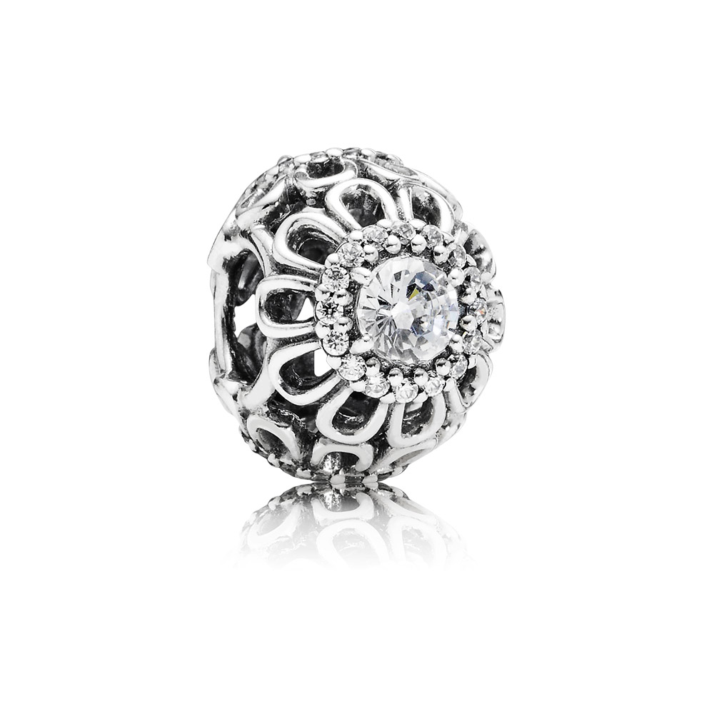 charm pandora de prata vazado brilho floral 791260cz