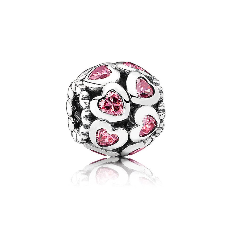 charm pandora de prata vazado corações rosa 791250czs