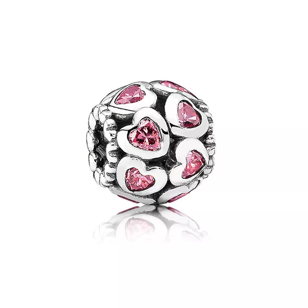 charm pandora de prata vazado corações rosa 791250czs