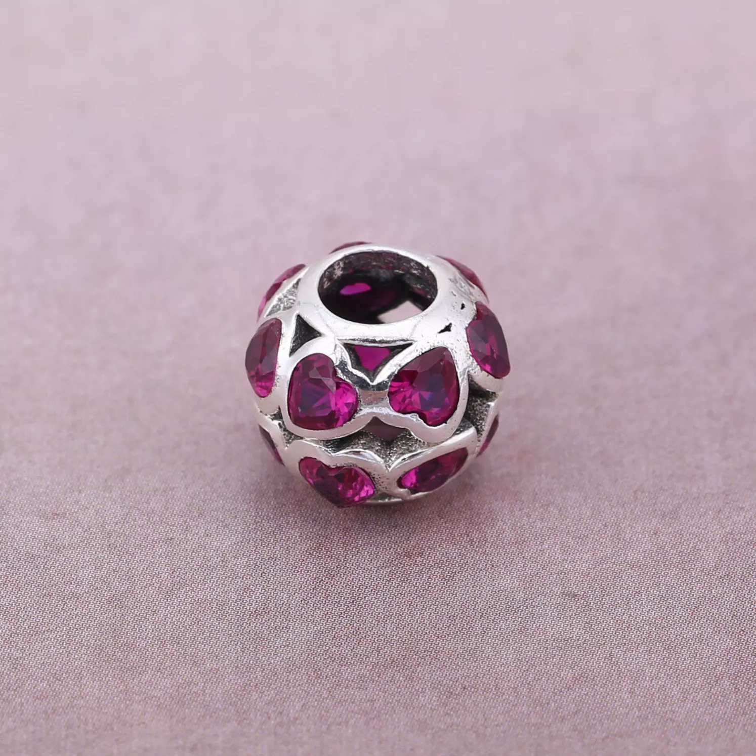 Charm PANDORA de Prata Vazado Corações Rosa - 791250CZS