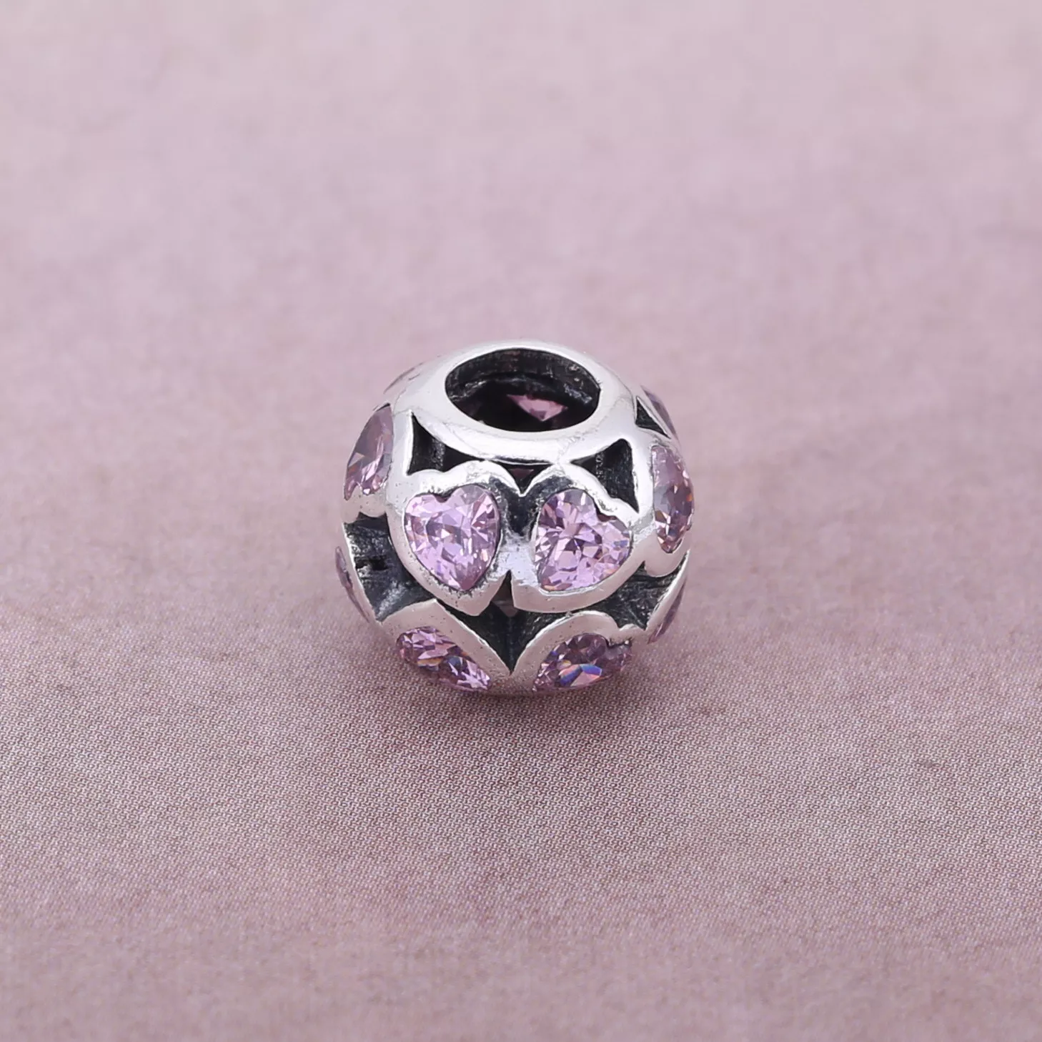 Charm PANDORA de Prata Vazado Corações Rosa - 791250CZS