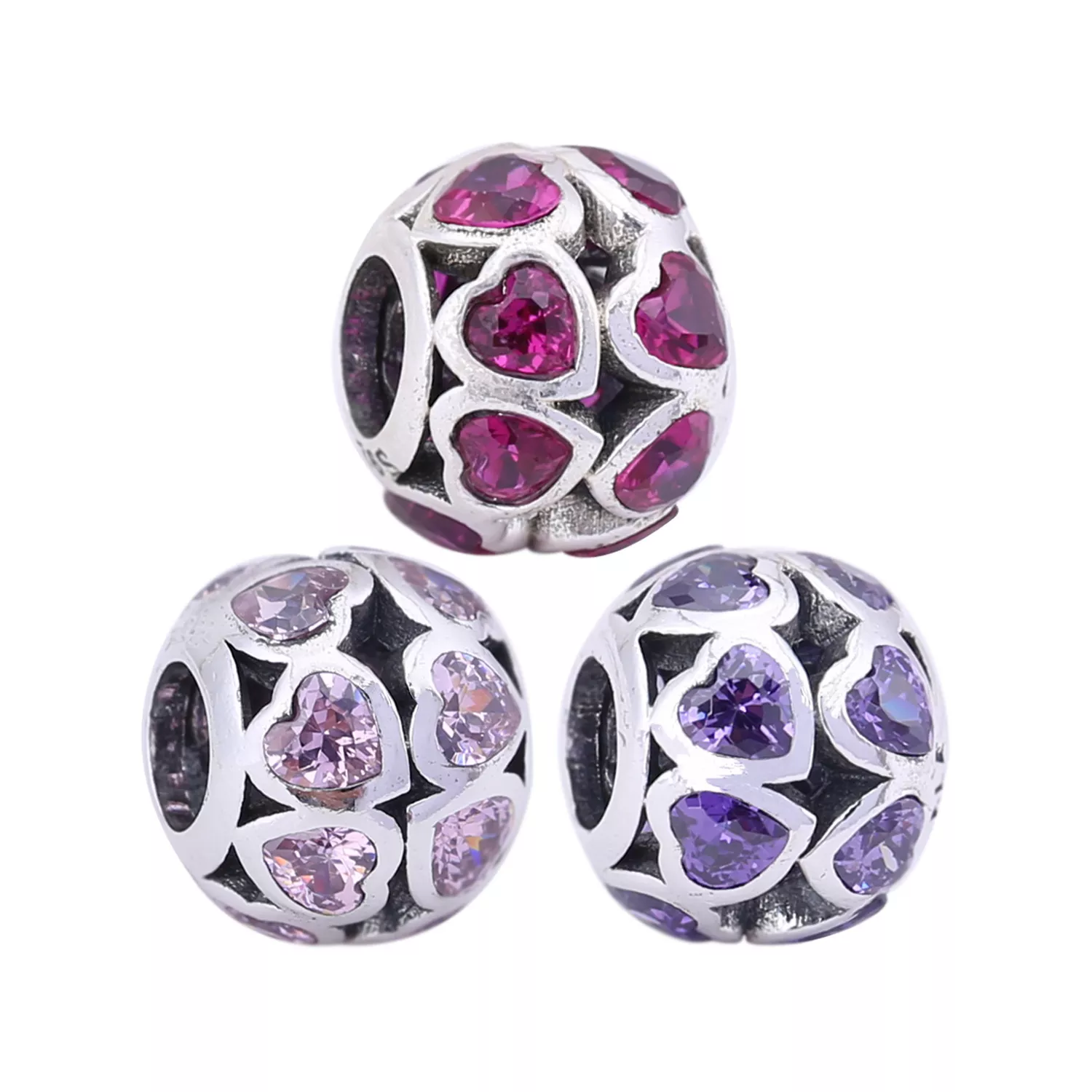 Charm PANDORA de Prata Vazado Corações Rosa - 791250CZS