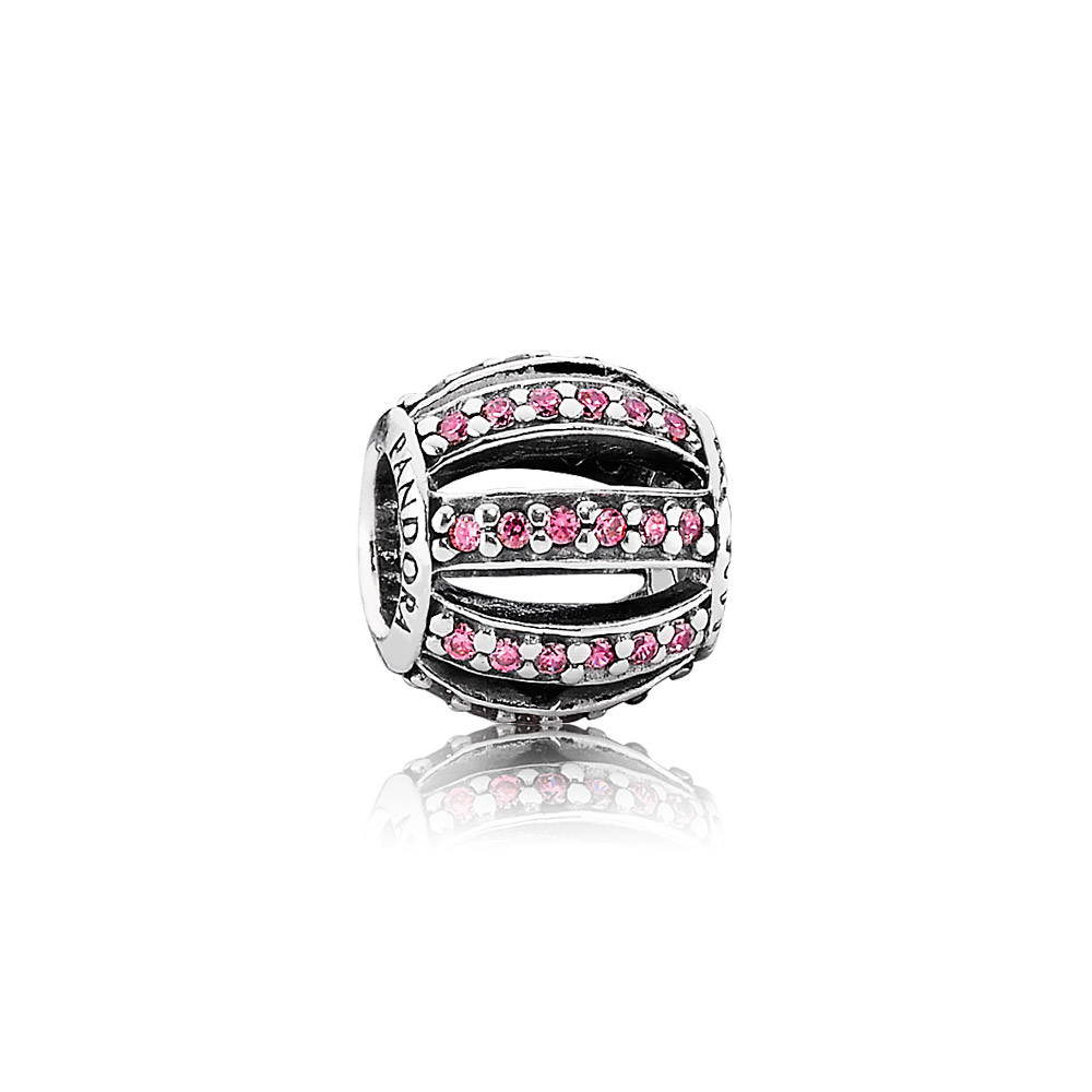 charm pandora de prata vazado pavê rosa 791115czs