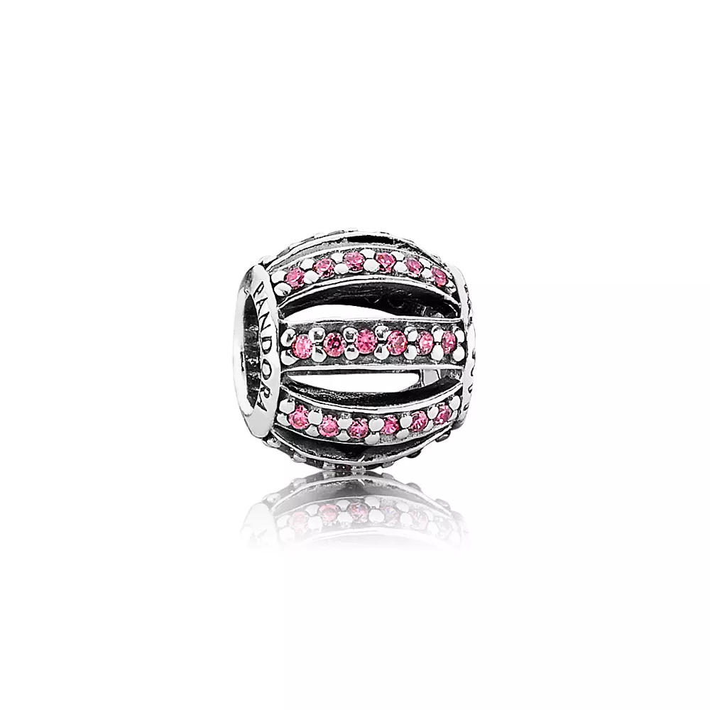 charm pandora de prata vazado pavê rosa 791115czs